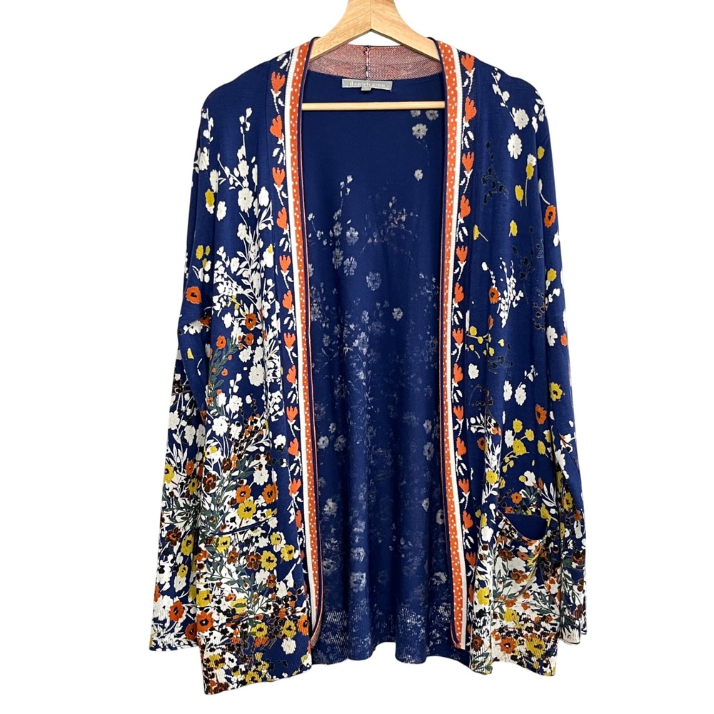 Womens Blue Floral Open Front Cardigan Large Daniel Rainn Cottagecore Boho Layer
